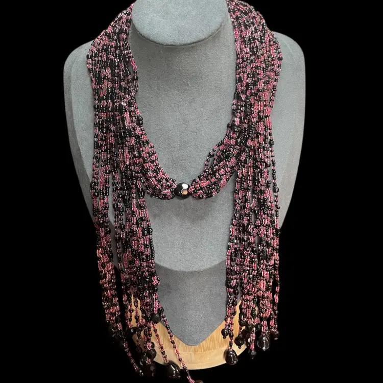 Massive Colorful Multi Strand Czech Glass Bead Lariat Necklace 49”