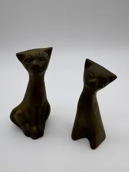 Vintage  Siamese Cats  - Mid Century  Brass Figurines, Boho, Kitsch