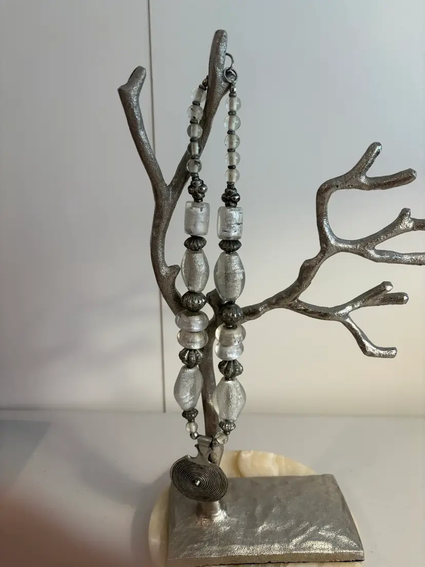 Chunky Art Glass Necklace Silver Dichroic Beads