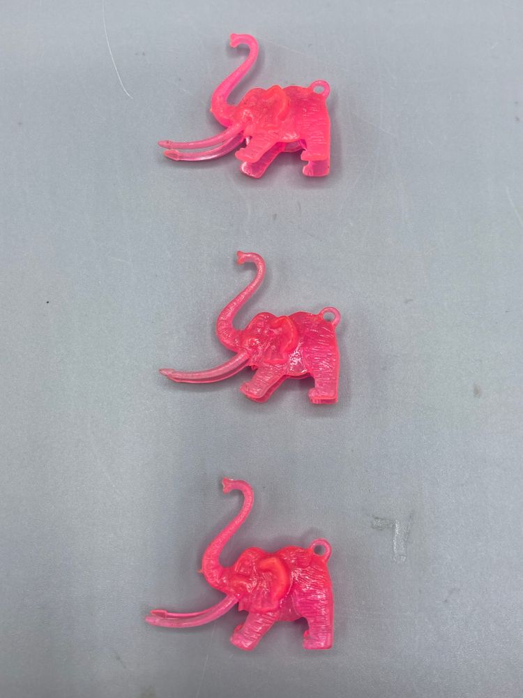 Vintage Miniature Plastic Pink Elephant (Trunk Up) Drink Charms - Set of 3