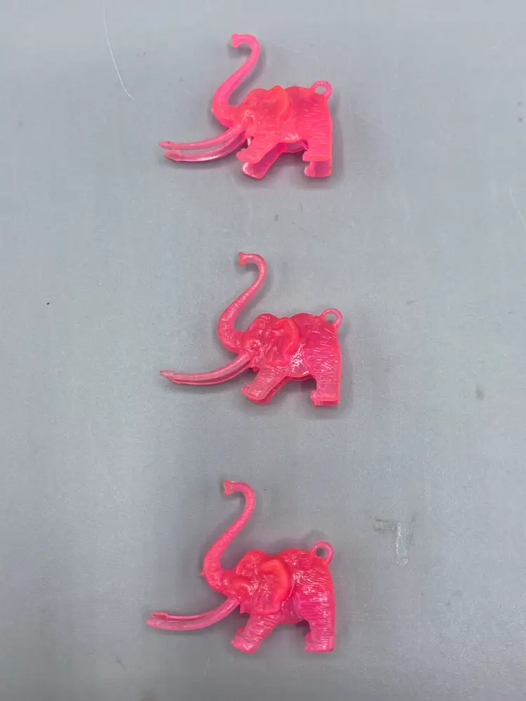 Vintage Miniature Plastic Pink Elephant (Trunk Up) Drink Charms - Set of 3