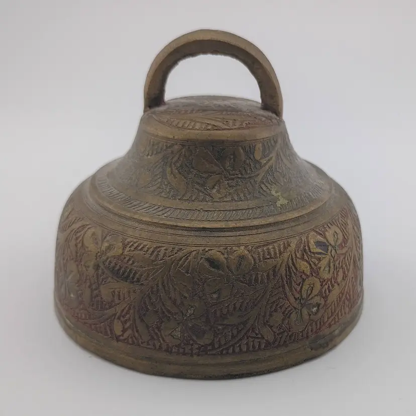 Vintage engraved brass peddler's bell