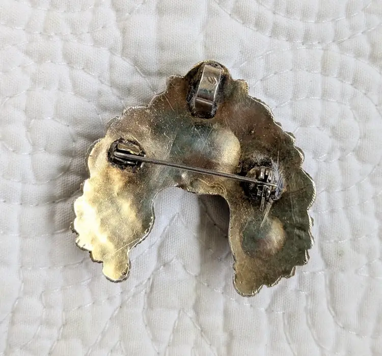 Vintage Israeli Pendant/Brooch with Multicolor Cabochons, Garnets, Turquoise and White Seed Beads