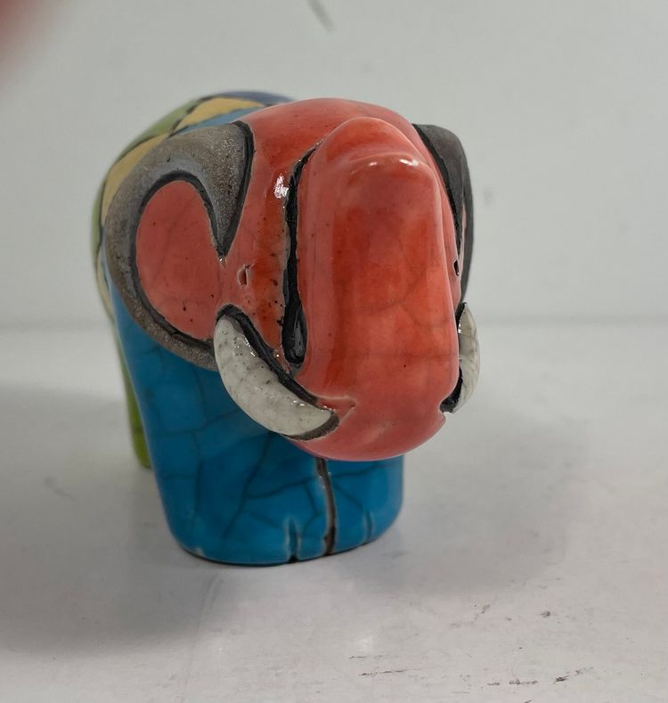 Elephant Figurine Clay Handmade S Africa Multicolor