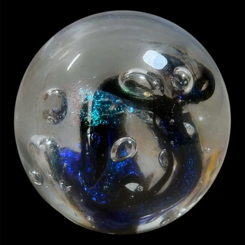 Brad Shute Art Glass Swirled Dichroic Paperweight signed