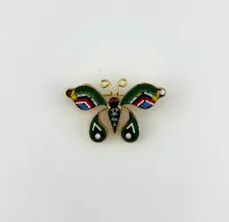 Gold Tone Micro Mosaic Butterfly Brooch 2”x 1.5” “READ”