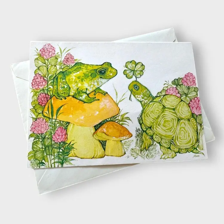 Lot of 4 Vintage Greeting Cards Turtle Frog Squirrel Mushroom Butterflies Cottagecore Unused 1970s