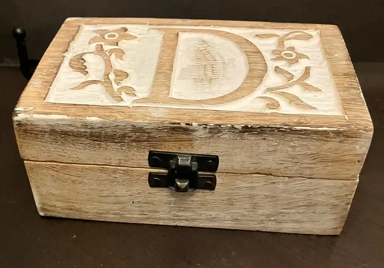 Monogrammed Wooden Trinket Keepsake Box with Lid Marked with "D"