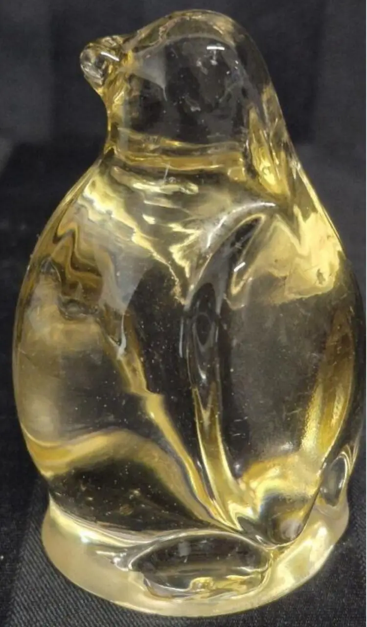 Art Glass Paper Weight Penguin Yellow Glass 3.5" Tall