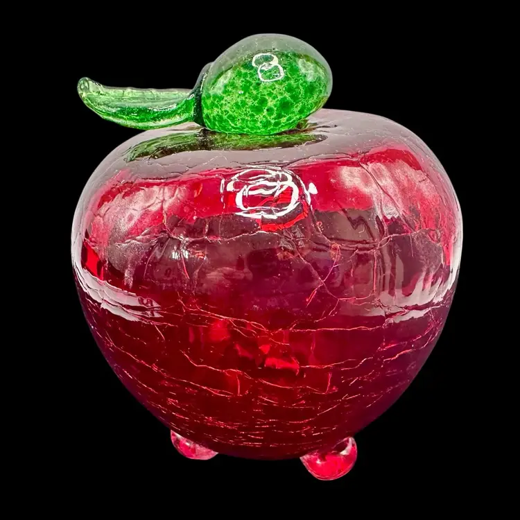 Plow & Hearth handmade Crackle Red Glass Apple Fruit Fly Trap 🍎