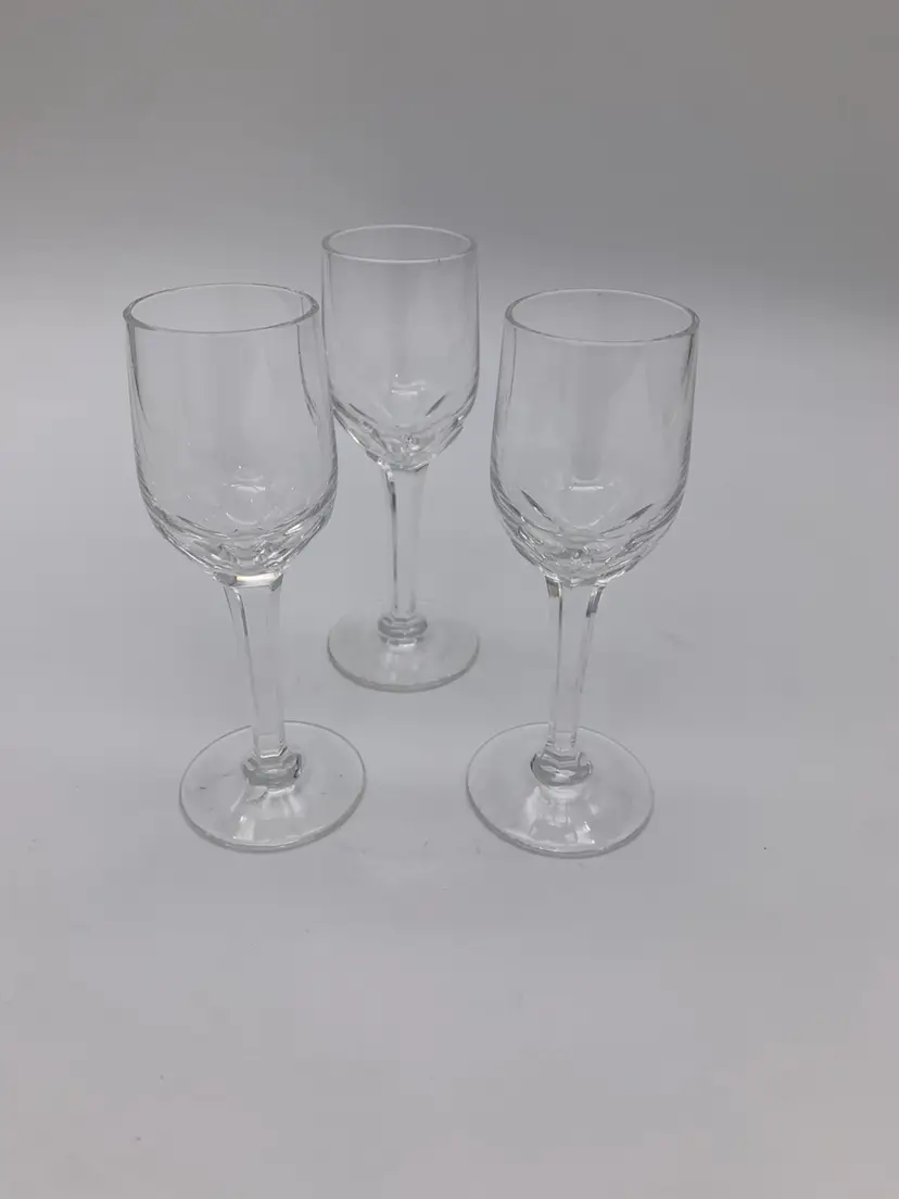 Vtg. Crystal Footed Cordial After Diner Glasses Set Of 3 Scallop Column Stem