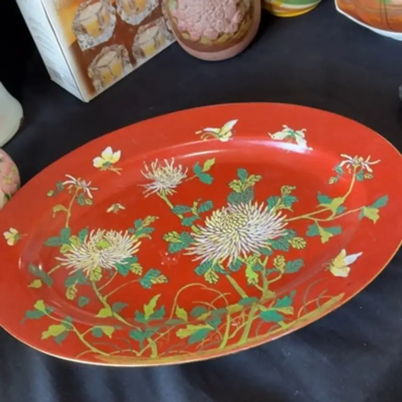 Japanese Porcelain HANDPAINTED Florals And Butterfly Dish