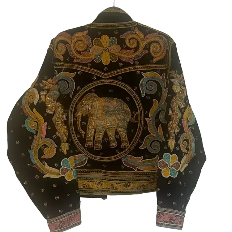 Art Jacket / Thai Embroidered Jacket With Elephants And Dragons