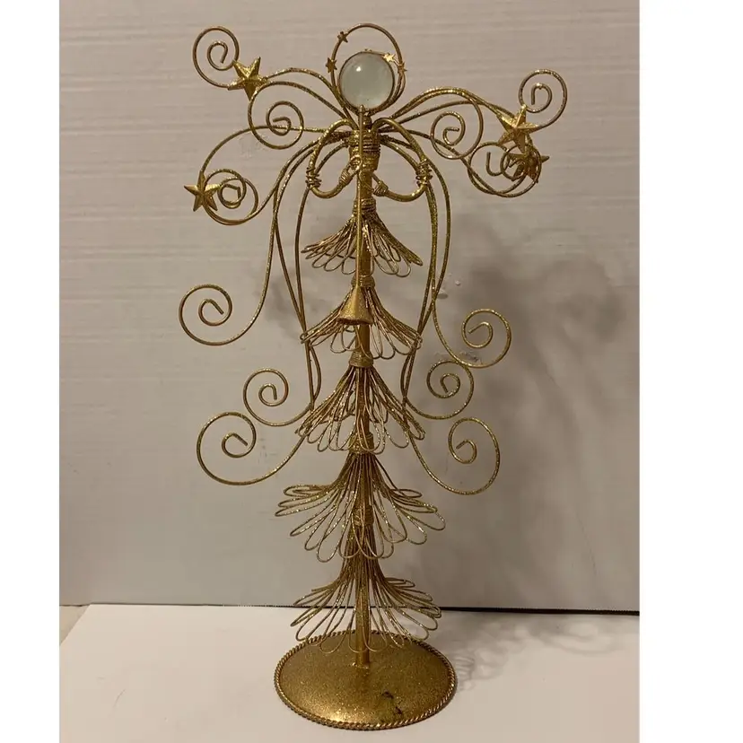 Vintage Wire Metal Glitter Angel Christmas Card Holder 