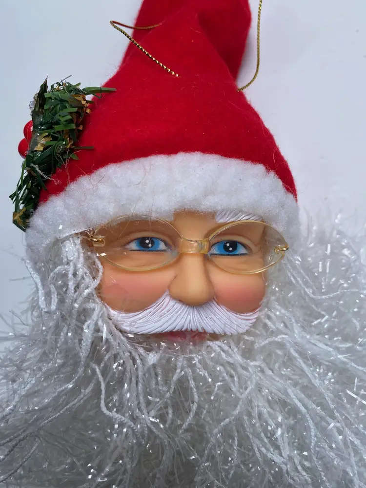 *VTG* Santa Claus Christmas Ornament with Tinsel Beard & Eye Glasses 14"