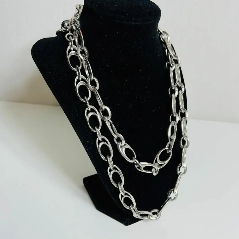 Avant Garde Women Necklace Paris Silver Tone Long Chain Costume Jewelry Vintage