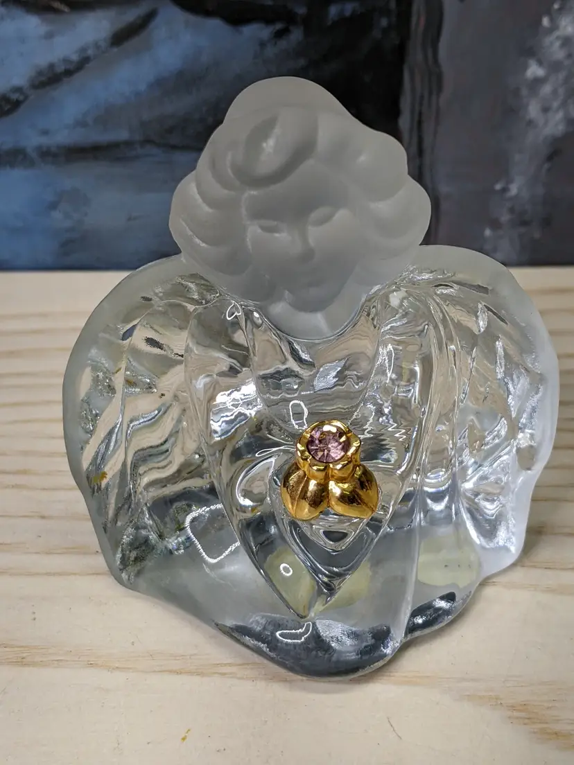 FENTON Guardian Angel Pink Tourmaline October Birthstone Clear Glass with a frosted glass head Figurine Paperweight Gift .