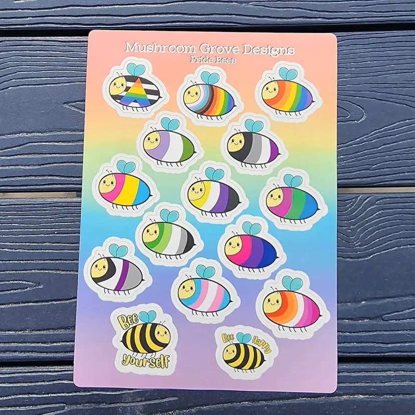 Pride Bees 5x7" Vinyl Sticker Sheet - Made by Me