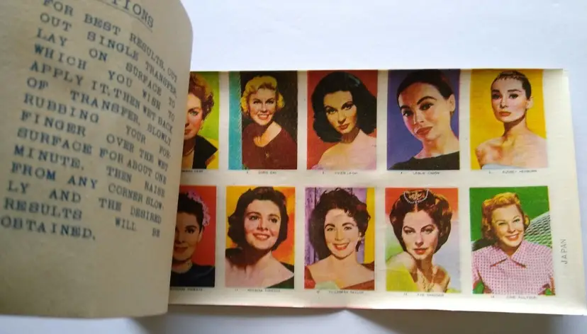 1950s Transfer Picture Book Decal James Dean John Wayne Rock Hudson Gable Curtis