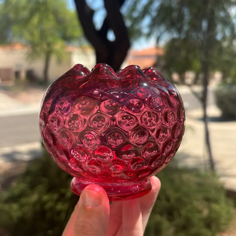 🐇Vintage Fenton Hobnail Ruffled Cranberry Art Glass Vase