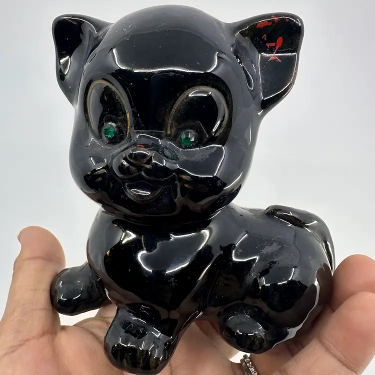 Vintage Ceramic Black Cat 50's Decor Figurine Hand-Painted Made In Japan