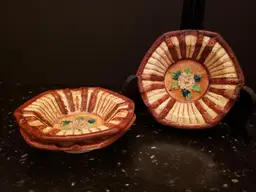 Maruhon Ware Majolica Magnolia Ceramic Hexagon Dishes Hand Painted Vintage Set 3