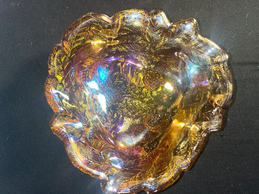 SALE! 25% Off! Dark Marigold Carnival Glass Candy Dish With Grapes 🍇