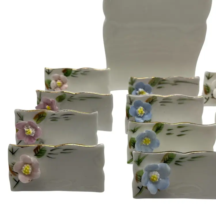 Vintage Shafford Porcelain Menu & 12 Place Cats Set Floral Design Shafford