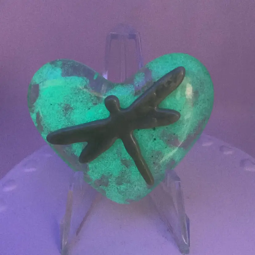 Made by Me! Fused Glass Pocket GLOW in the DARK Dragonfly 1.75” Handcrafted Studio Art