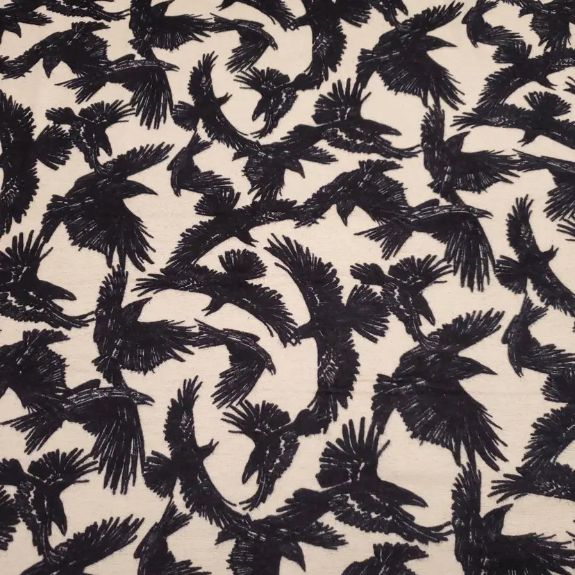 Tossed Crows on Cream Flannel Fabric Remnant - 100% Cotton - Choose Size - Soft Craft & Quilting Fabric