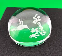Vintage Crystal Hummingbird Paperweight- Reverse Etched 2” Tall x 3.5” Wide