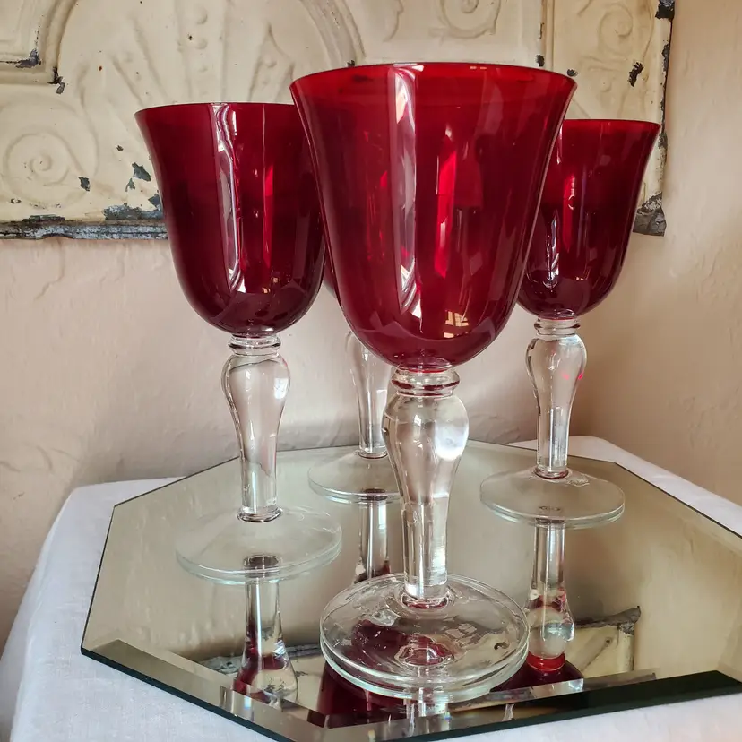 Set of 4 Gibson Colonial Ruby Red Goblets