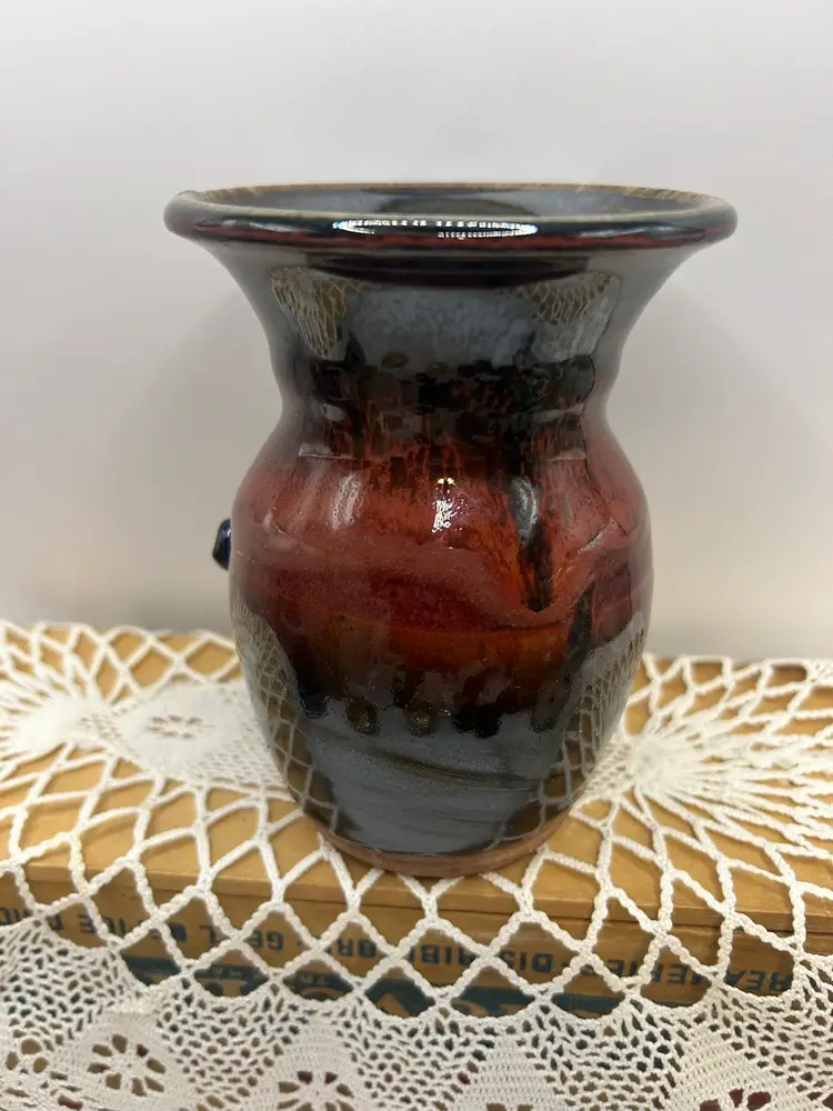 Bemey Leaf & Berry Signed Pottery Vase  5 X 3 3/4