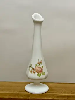 Fenton Hand Painted Floral Milk Glass Bud Vase