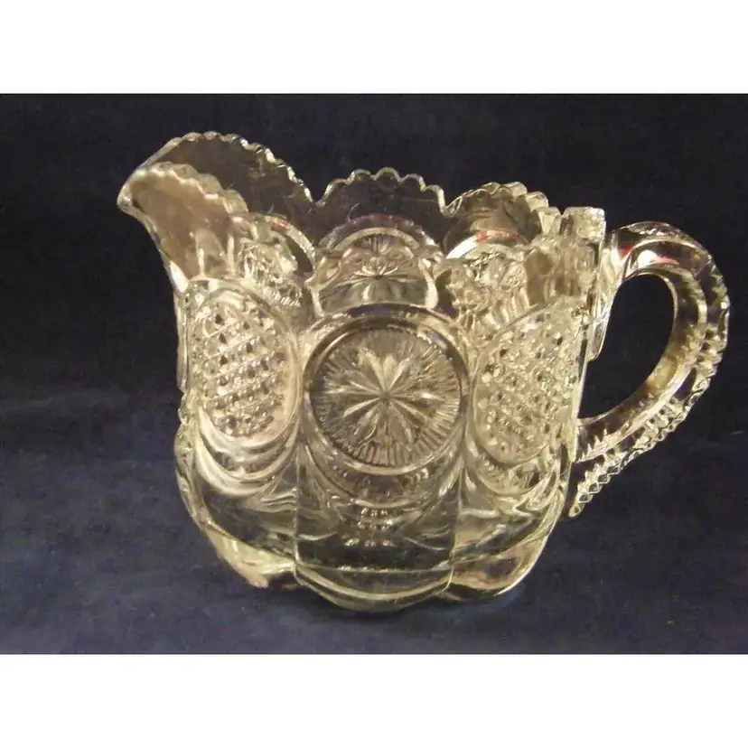 #01 US Glass Creamer Pattern #15092 Star in Bullseye Circa 1905