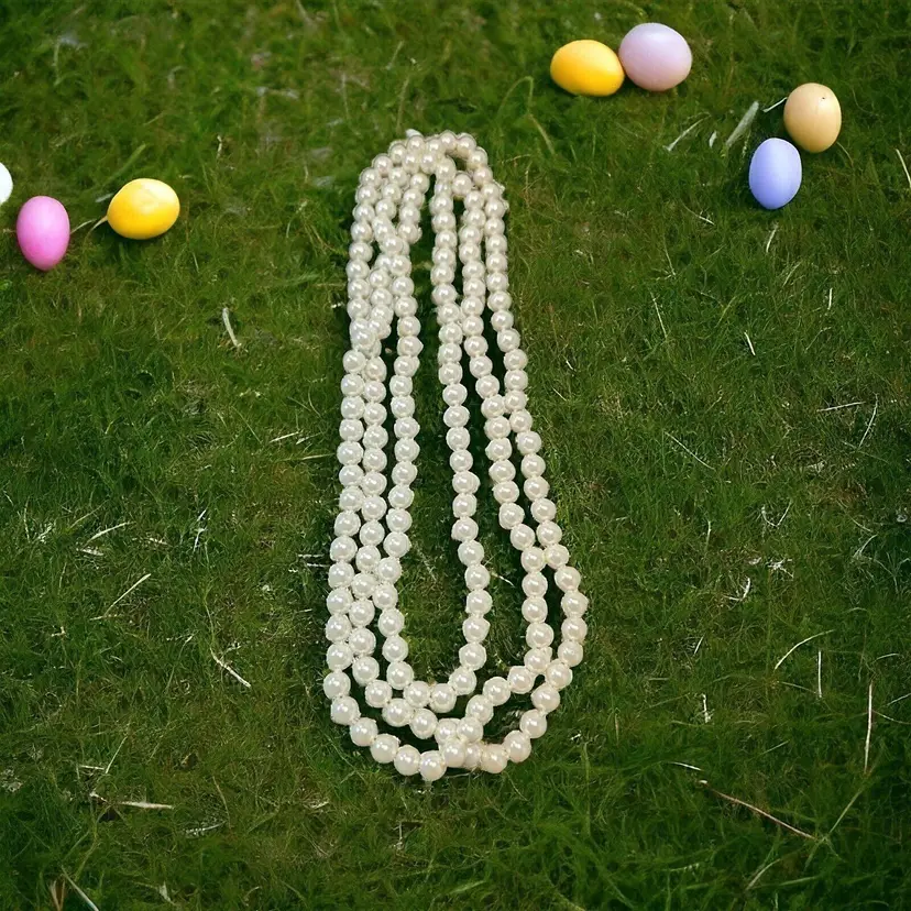 VTG WHITE GLASS FAUX PEARL LONG OPERA Flapper 60" LENGTH NECKLACE HAND KNOTTED