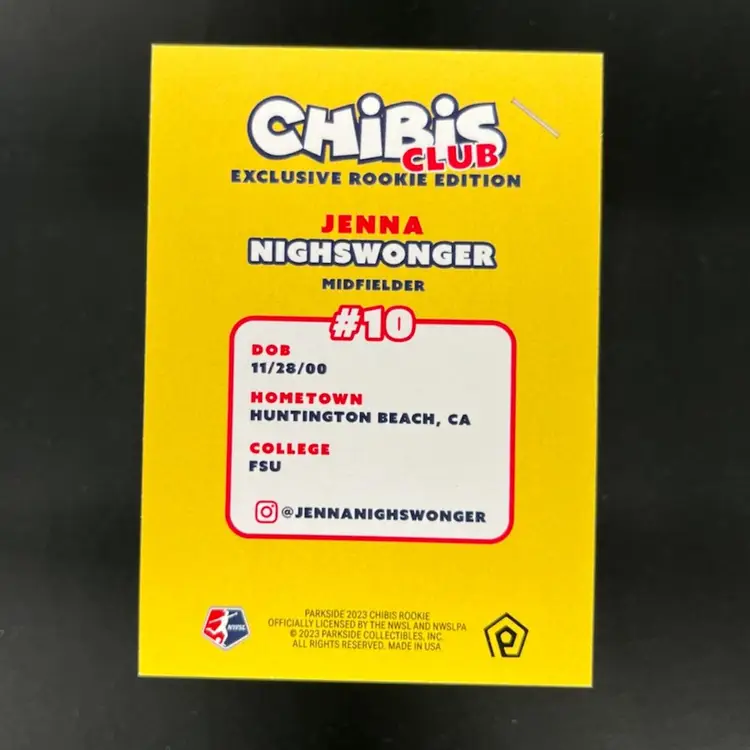 Jenna Nighswonger 2023 Parkside NWSL Chibi Rookie Class Exclusive Soccer Card