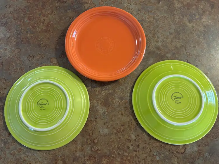 Homer Laughlin FiestaWare Set of 3 Bread/Salad Plates Two Lemongrass One Salmon