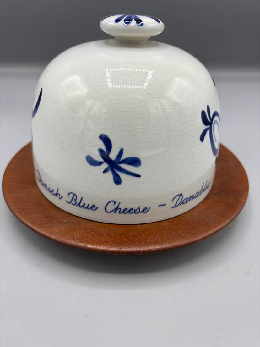 Royal Copenhagen Danish hand painted cheese dome wood plate