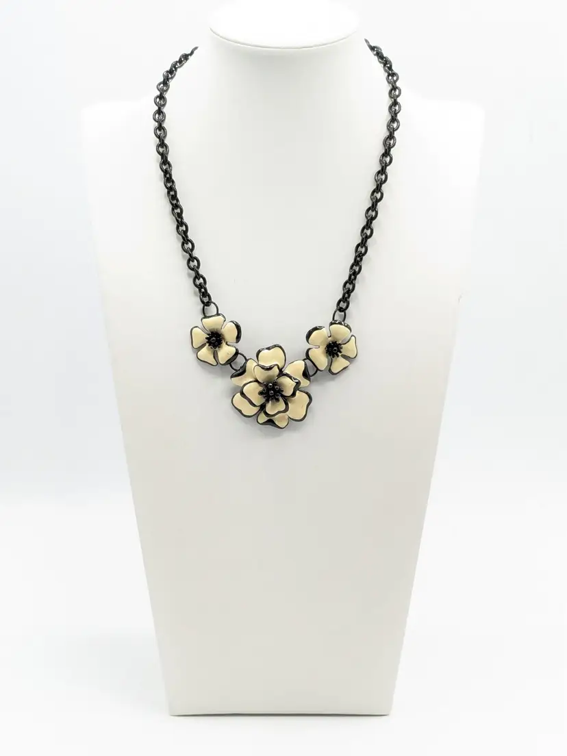 Black and Cream Floral Statement Necklace