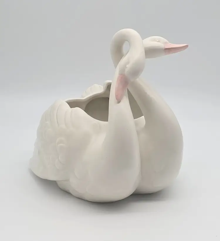 Fitz & Floyd Elegant White Double Swan Ceramic Vase Planter