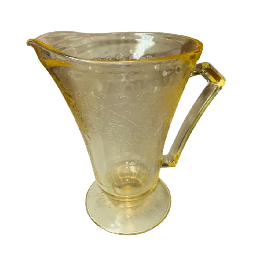 Yellow Florentine "Poppy" Hazel Atlas Depression Glass Pitcher 7” Tall X 5” Wide