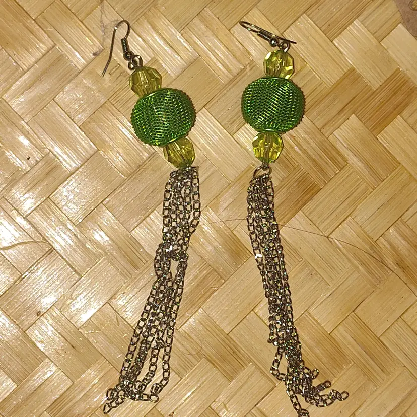 80's-90's Tassel Green Long Dangle Earrings