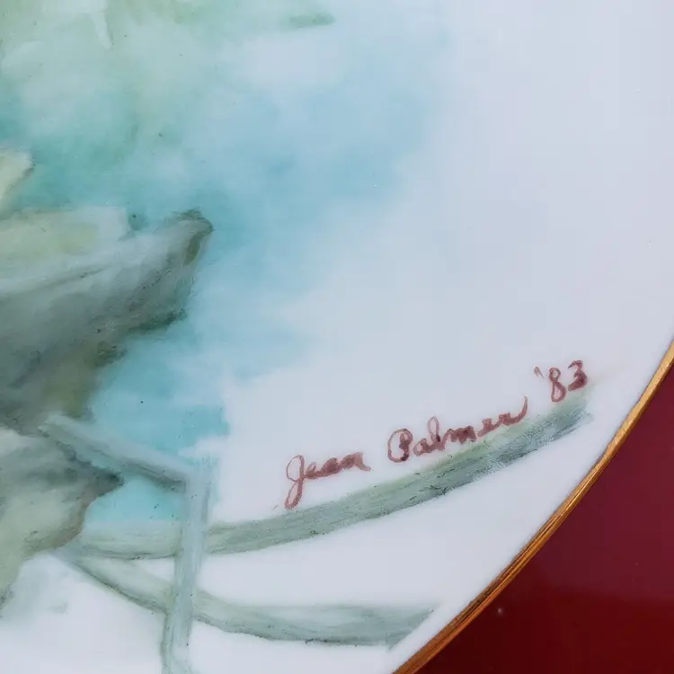 Handpainted & Artist Signed Ceramic Plate Floral Pattern 10 1/2" Diameter READ 