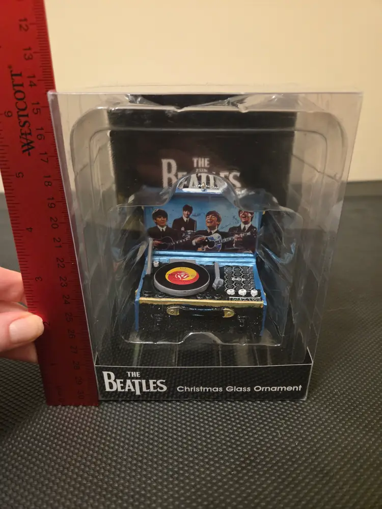 Beatles Blue Record Player Christmas Glass  Ornament 2017