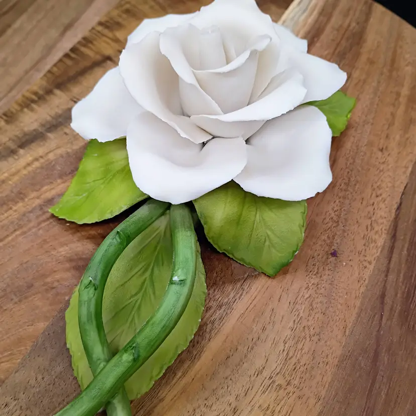 Capodimonte Large White Porcelain  Single Rose Flower 7" Figurine.