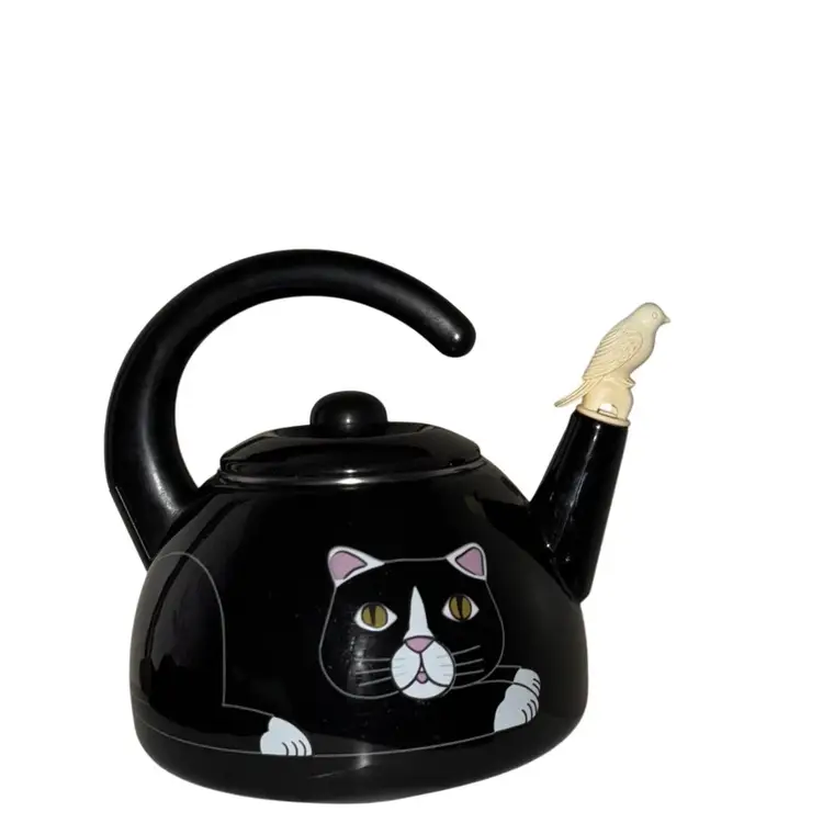 Kamenstein Cat Bird Stove Top Whistling Tea Kettle Pot Black & White
8” T x 9” W