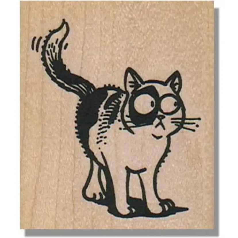 Derpy Cat With Big Eyes Rubber Stamp