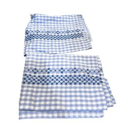 014 Vintage set of two embroidered blue and white checkered cottage, core pillowcases standard size