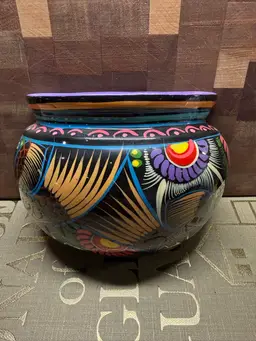 Hand-Painted Mexican Folk Art Terra Cotta Wall Pocket